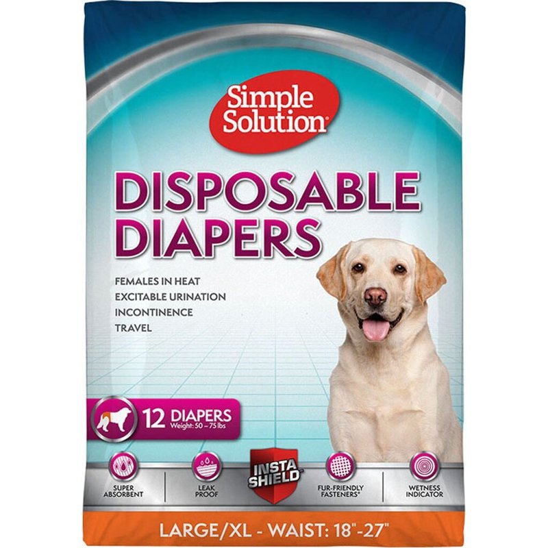 Simple Solution Disposable Dog Diapers for Female Dogs | Super Absorbent Leak-Proof Fit | Large | 12 Count (Pack of 1)