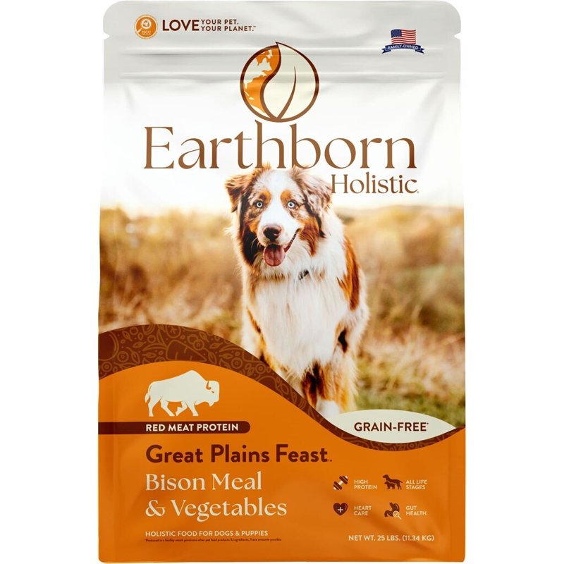 Earthborn Holistic Great Plains Feast Bison Meal & Vegetables Grain-Free, High Protein Food for Dogs and Puppies (25 lbs. Bag)