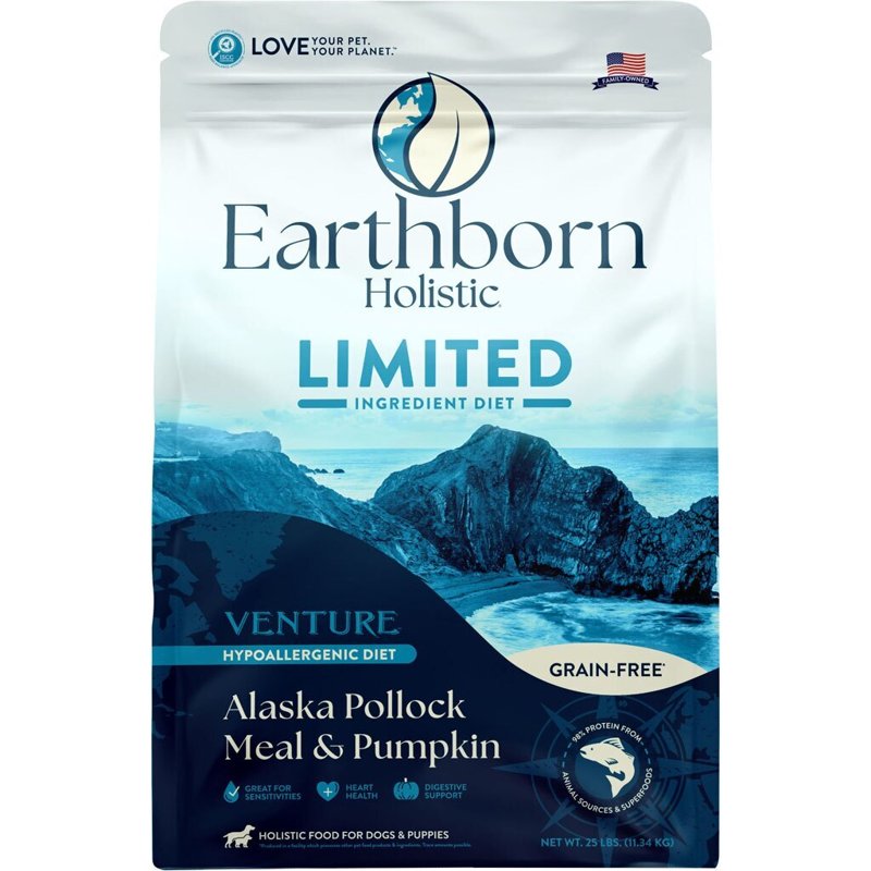 Earthborn Holistic Venture Limited Ingredient Alaska Pollock Meal & Pumpkin Grain-Free Dry Dog Food 25 lb