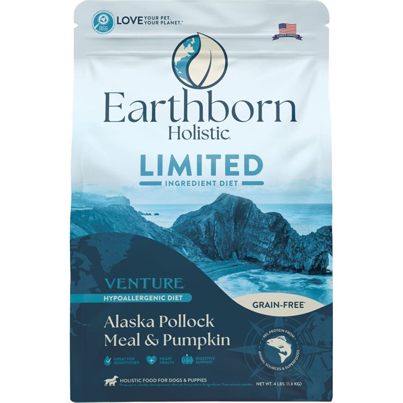 Earthborn Holistic Venture Alaska Pollock Meal & Pumpkin Limited Ingredient Diet Grain Free Dog Food (4 Pounds)