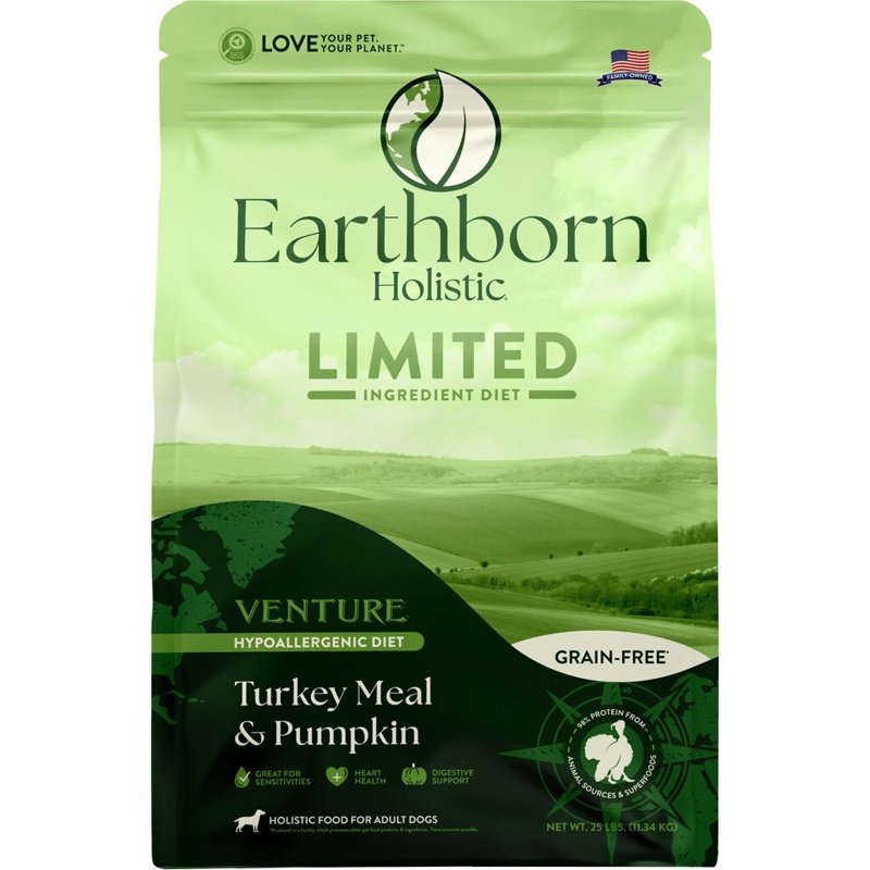 Earthborn Holistic Venture Turkey Meal & Pumpkin Limited Ingredient Diet Grain Free Dog Food (25 Pounds)