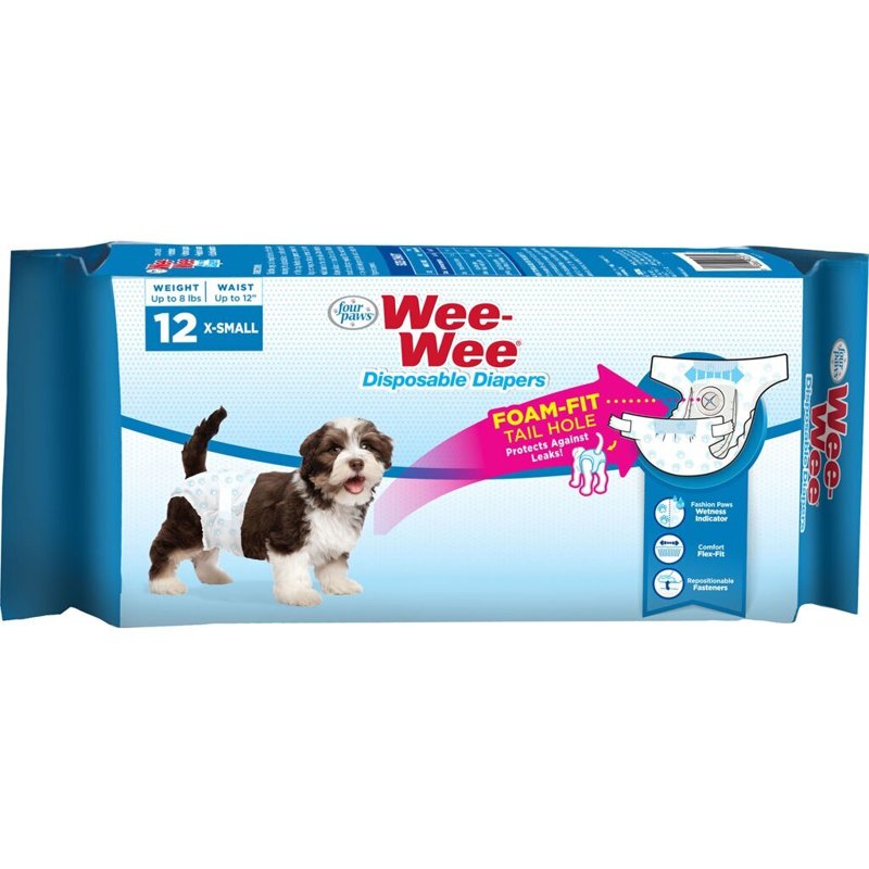 Four Paws Wee-Wee Super Absorbent Disposable Dog Diapers, Extra Small (12 Count)