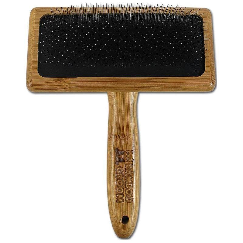 alcott Bamboo Groom Slicker Brush with Stainless Steel Pins for Pets, Large, Brown