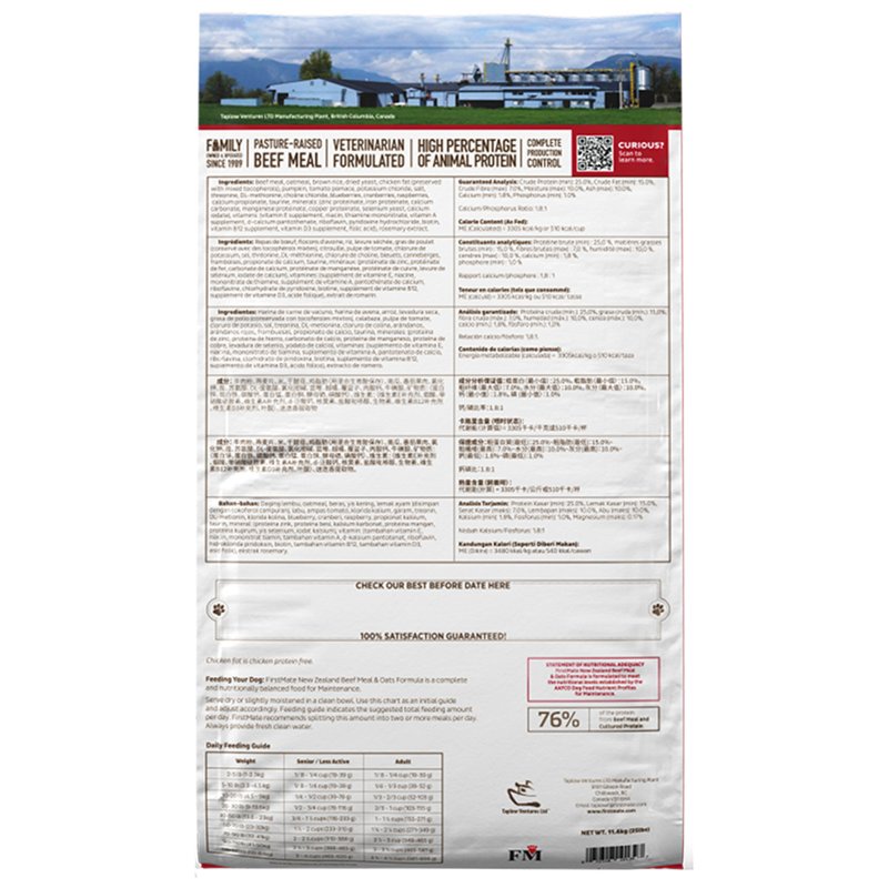 FirstMate, New Zealand Beef Meal & Oats Grain Friendly Dry Dog Food, 80 Ounce