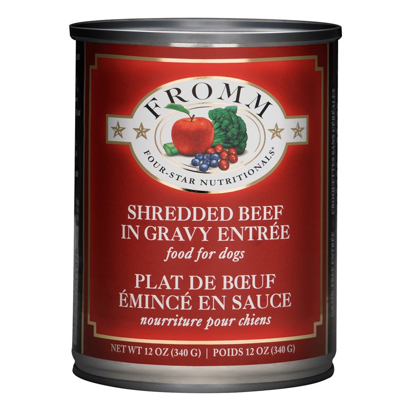 Fromm Four-Star Nutritionals Shredded Beef in Gravy Entrée Dog Food - Premium Wet Dog Food - Beef Recipe - 12 oz Can