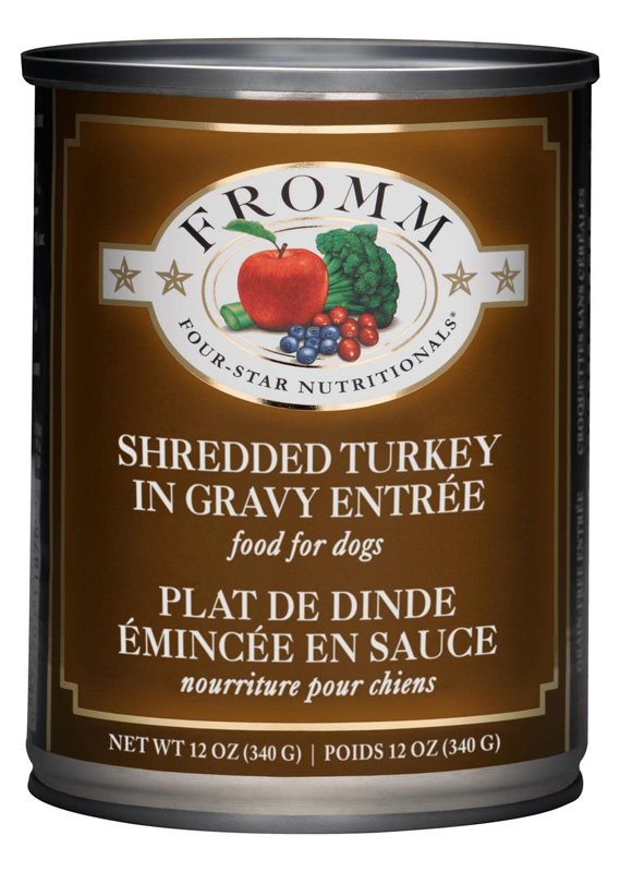 Fromm Four-Star Nutritionals Shredded Turkey in Gravy Entrée Dog Food - Premium Wet Dog Food - Turkey Recipe - 12 oz Can