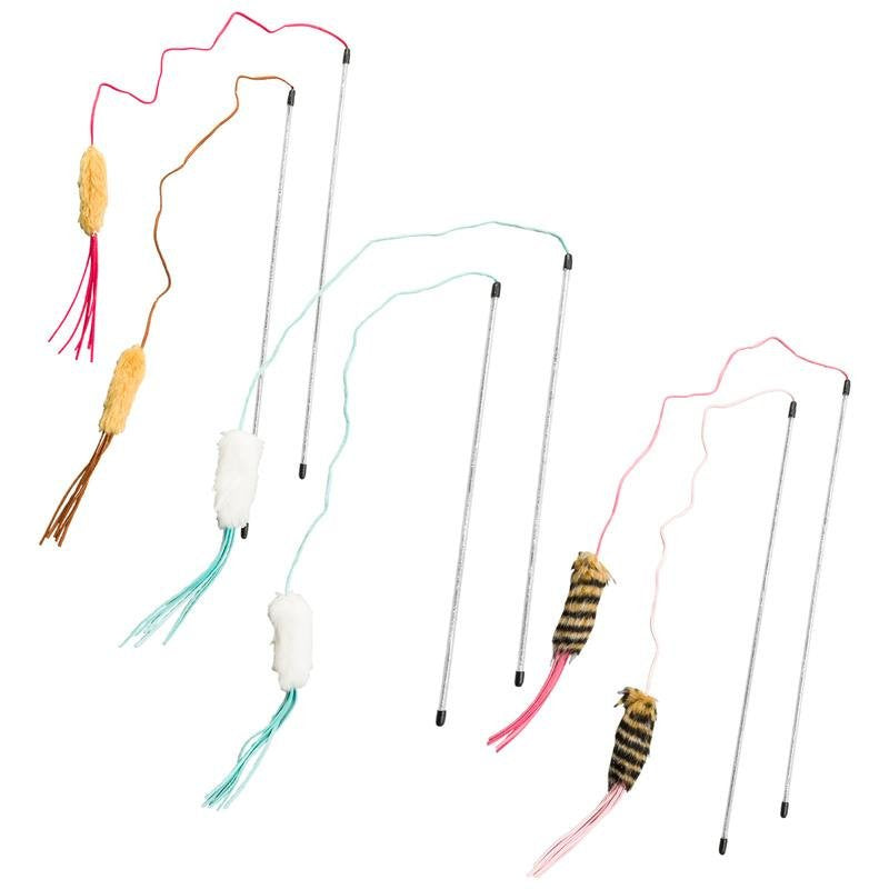 Spot Ethical Leather Strand Teaser Wand Cat Toy Asstd. 44in 6pcs.