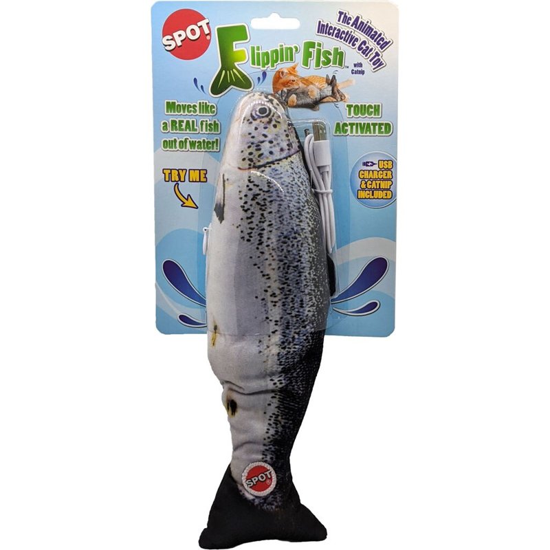 SPOT Flippin' Fish Interactive Cat Toy with Catnip for Indoor Cats and Kittens, 11.5in