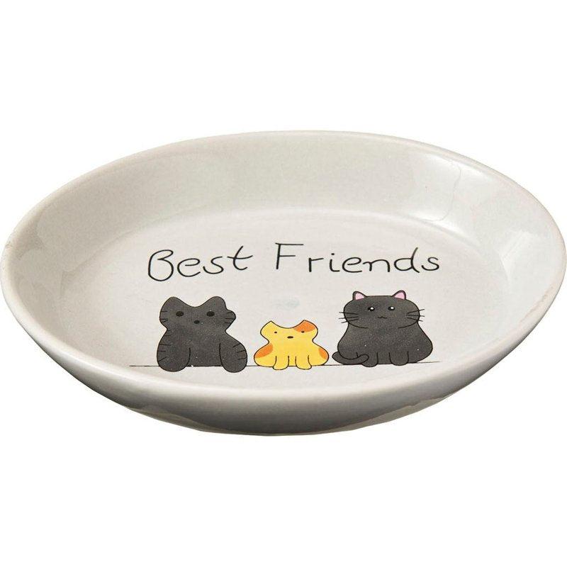 SPOT Best Friends Oval Cat Food Dish - Ceramic Plate with Low Edges, Saucer with Whisker-Friendly Shape and Low Profile Sides, Ideal for Wet or Dry Cat Food, Dishwasher Safe, 6in, Light Grey