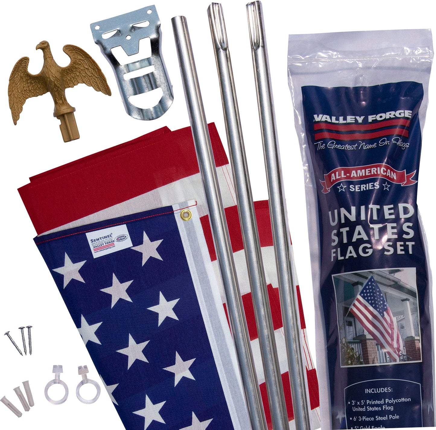 Vff Printed Polycotton Us Flag Kit W/5' Steel Pole