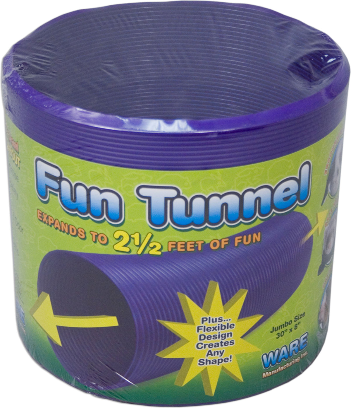 Packaged purple Fun Tunnel by Ware Manufacturing, 30" x 8" size, front view.