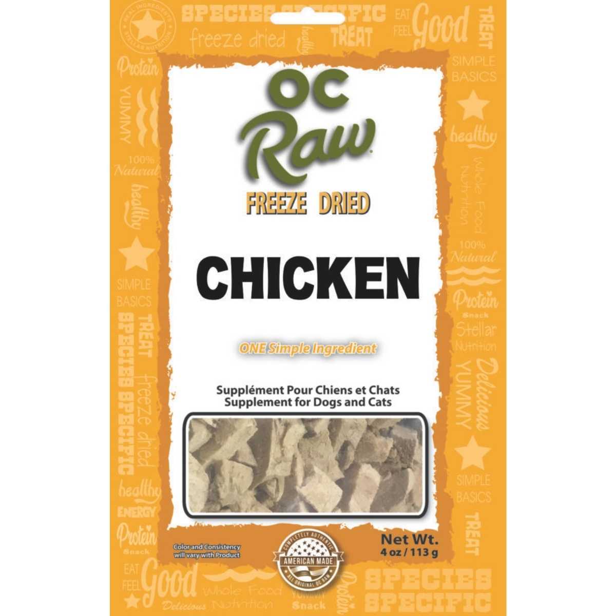 OC Raw Freeze Dried Chicken Meat Pieces-4 oz Bag