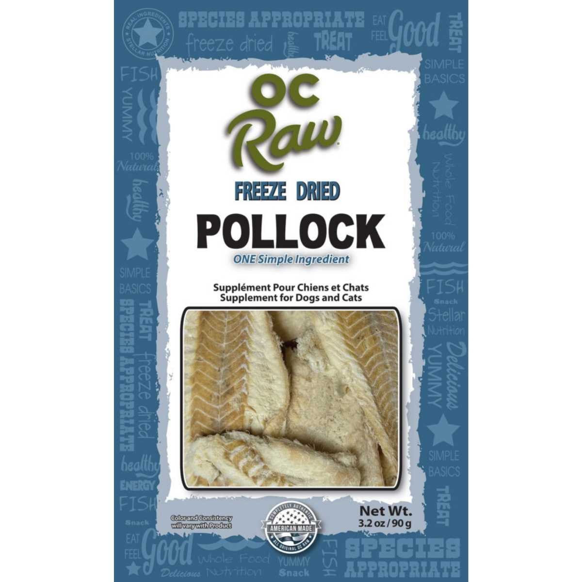 OC Raw Freeze Dried Pollock-3.2 oz Bag