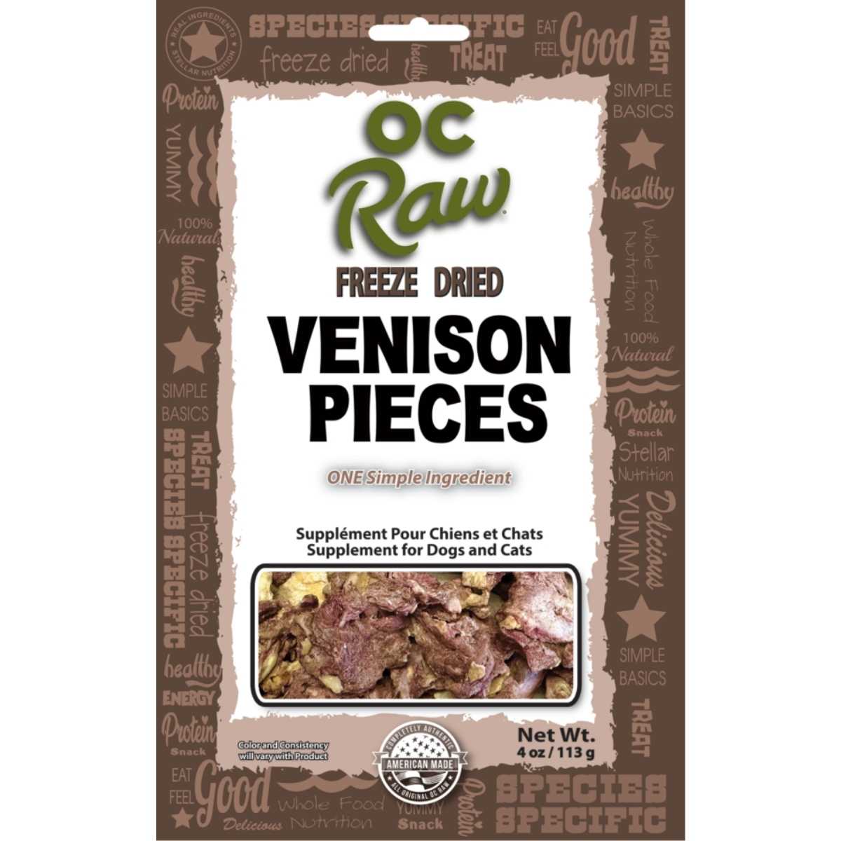 OC Raw Freeze Dried Venison Pieces-4 oz Bag