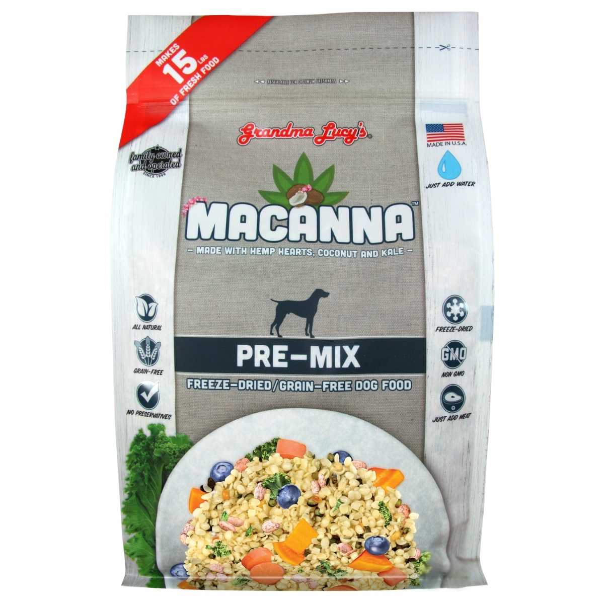 Grandma Lucy's Macanna-Grain Free Freeze Dried Pre-Mix Dog Food-3 lb Bag