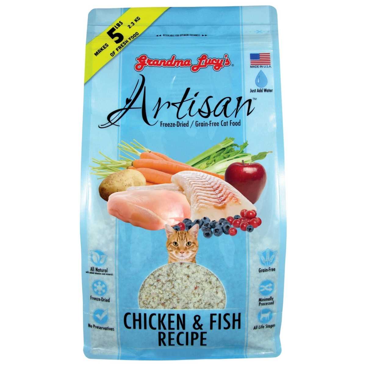 Grandma Lucy's Artisan-Grain Free Freeze Dried Chicken & Fish Cat Food-1lb Bag