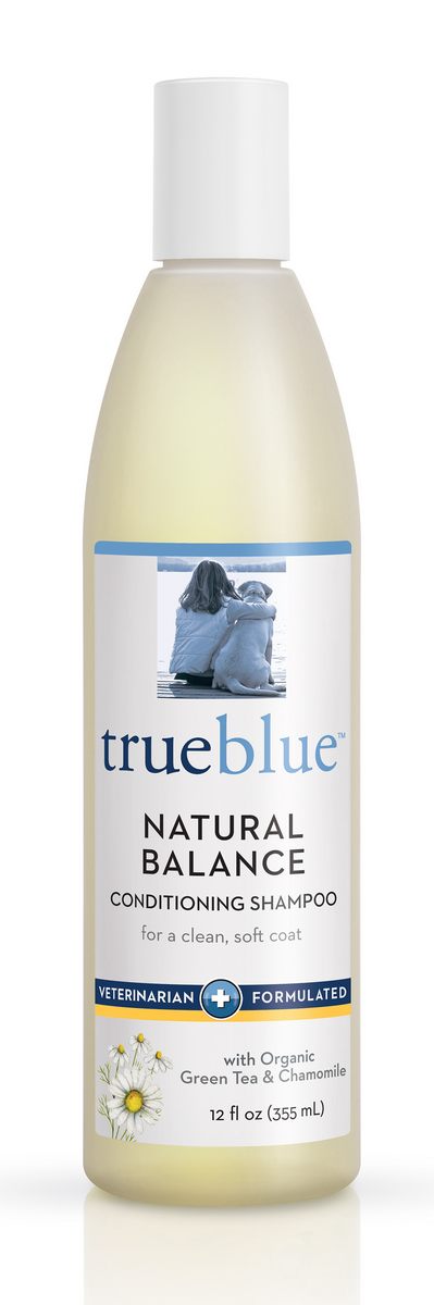 Front view of a Trueblue Natural Balance Conditioning Shampoo bottle with organic Green Tea & Chamomile, 12 fl oz.