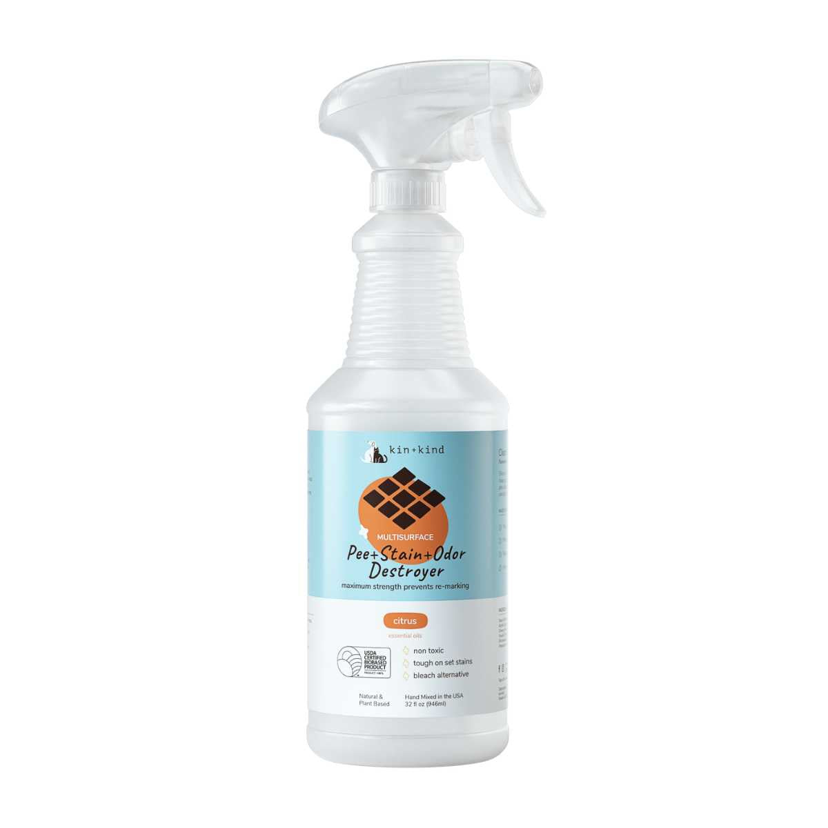 Kin & Kind Pee, Stain & Odor Destroyer (Multi-Surface) Citrus-32 oz Bottle