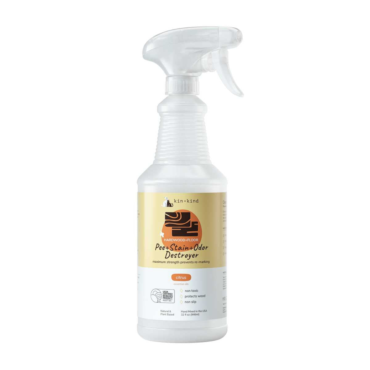 Kin & Kind Pee, Stain & Odor Destroyer (Hardwood & Floor) Citrus-32 oz Bottle