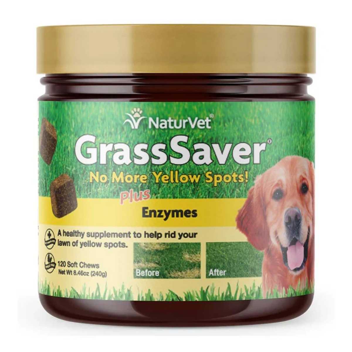 Naturvet GrassSaver® + Enzymes Soft Chews for Dogs-120 ct Jar