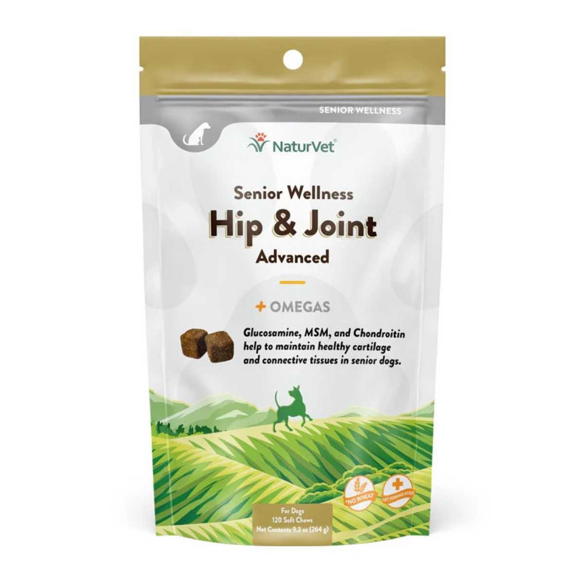 Naturvet Senior Wellness Hip & Joint Advanced + Omegas Soft Chews for Dogs-120 ct Bag