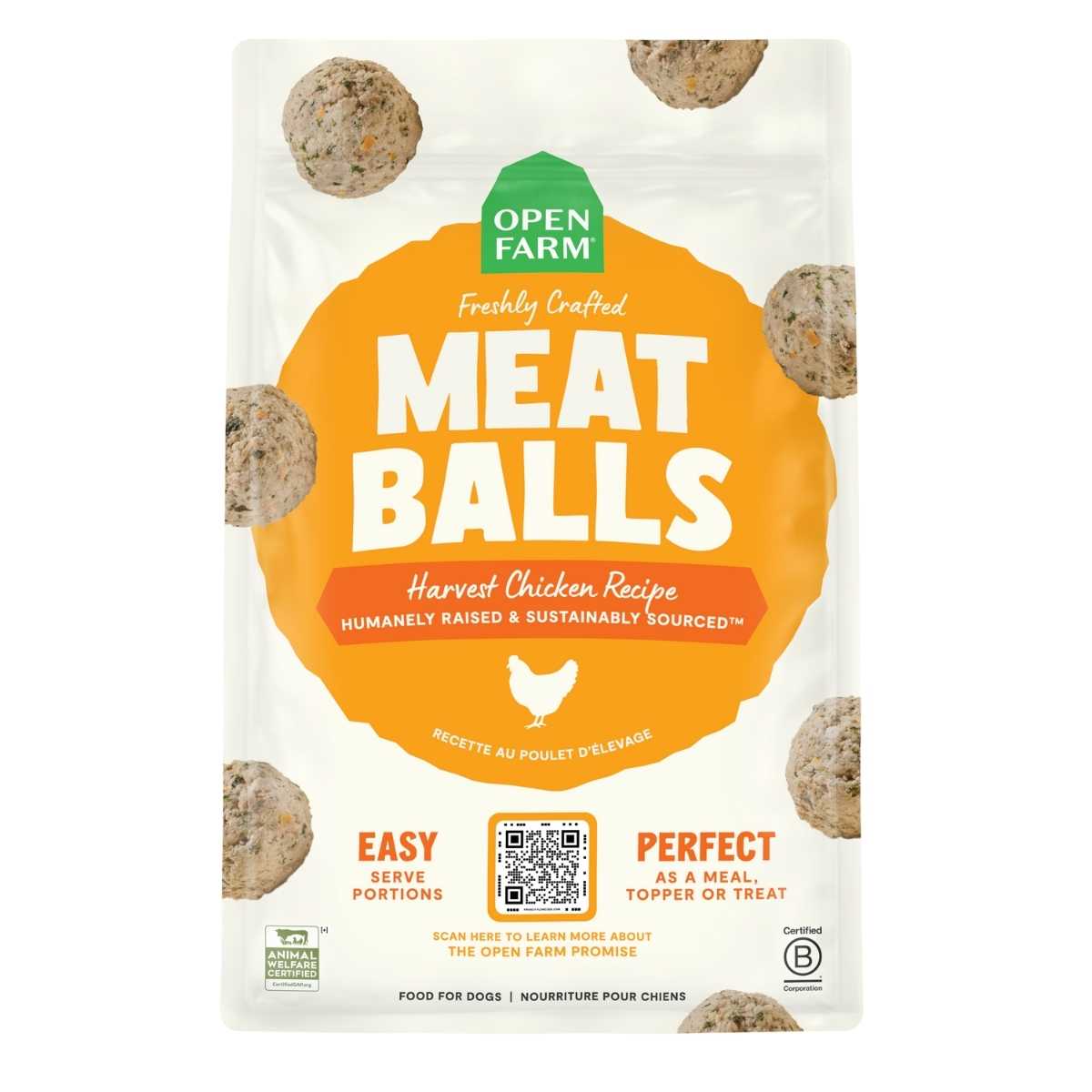 Open Farm Dog Frozen Freshly Crafted Homestyle Meatballs Harvest Chicken-36 oz Bag