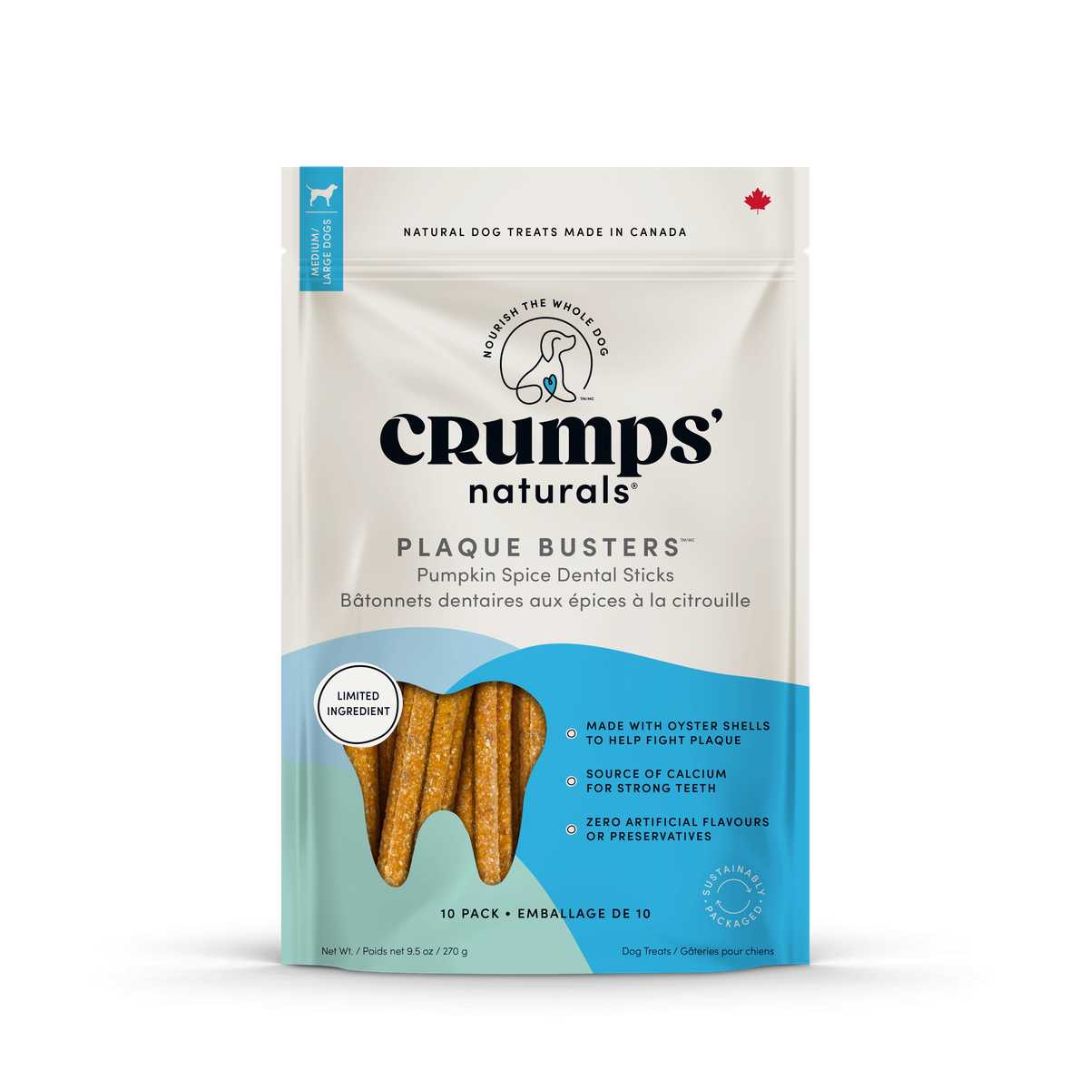 Crump's Naturals Canine 7" Pumpkin Spice Plaque Busters (10-Pack)