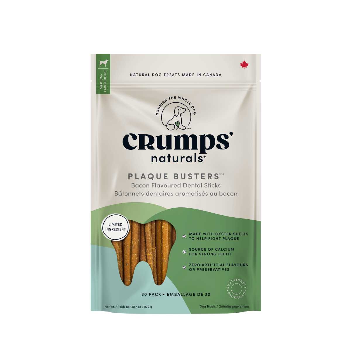 Crump's Naturals Canine 7" Bacon Style Plaque Busters (30-Pack)