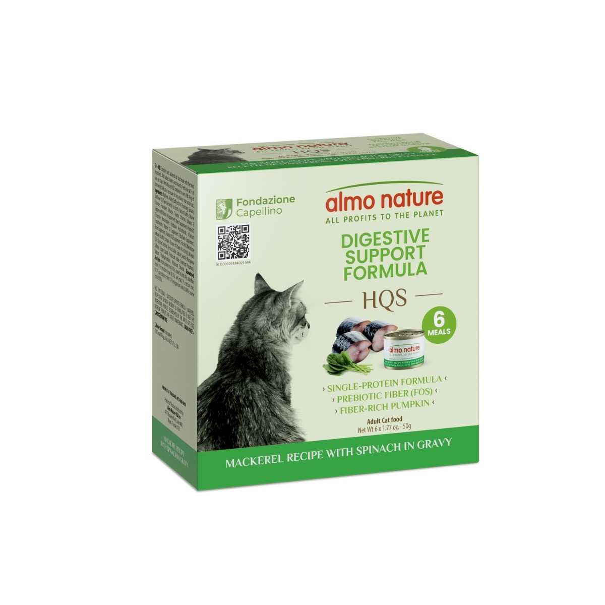 Almo Nature Cat HQS Functionals Digestive Support Mackerel with Spinach in Gravy-24/1.76 oz Cans