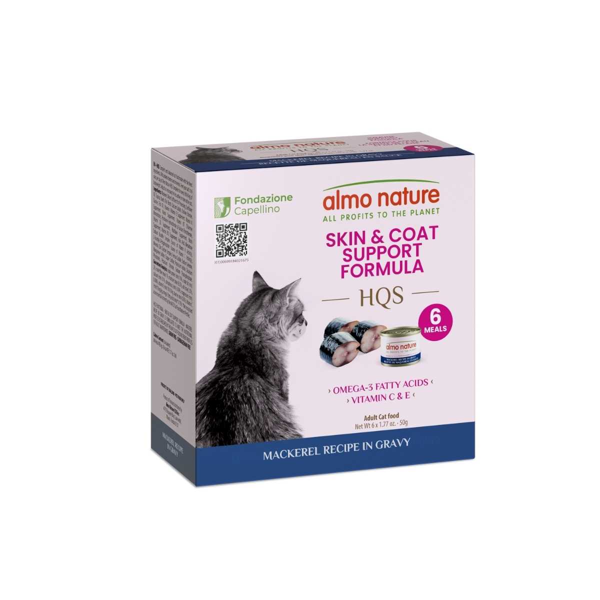 Almo Nature Cat HQS Functionals Skin & Coat Care Mackerel in Gravy-24/1.76 oz Cans