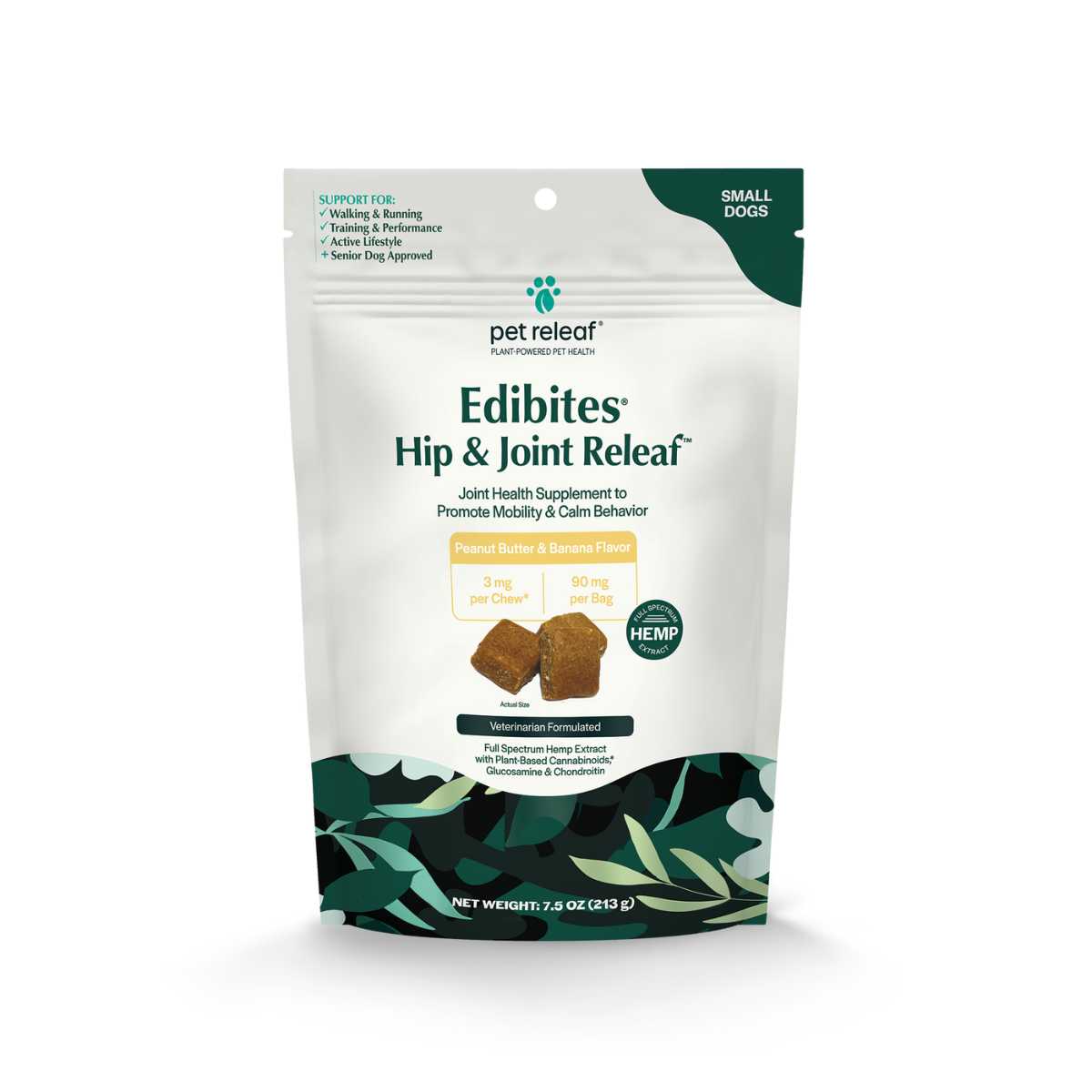 Pet Releaf Edibites Hip & Joint Releaf-PB/Banana 3 mg Chews for Small Dogs-7.5 oz Bag