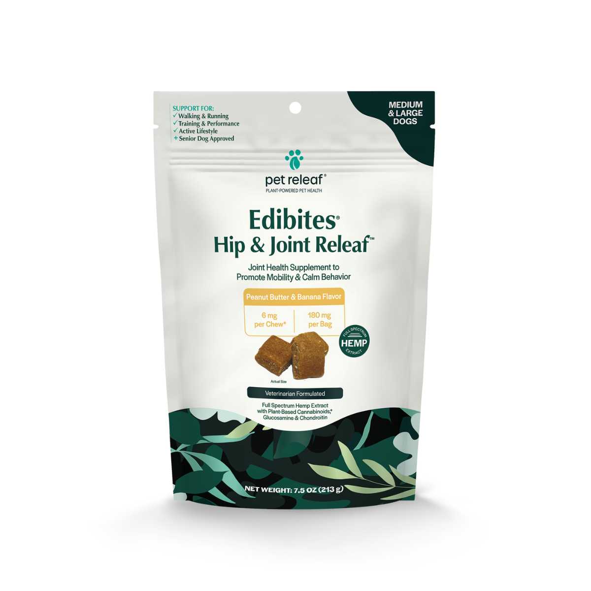 Pet Releaf Edibites Hip & Joint Releaf-PB/Banana 6 mg Chews for Large Dogs-7.5 oz Bag