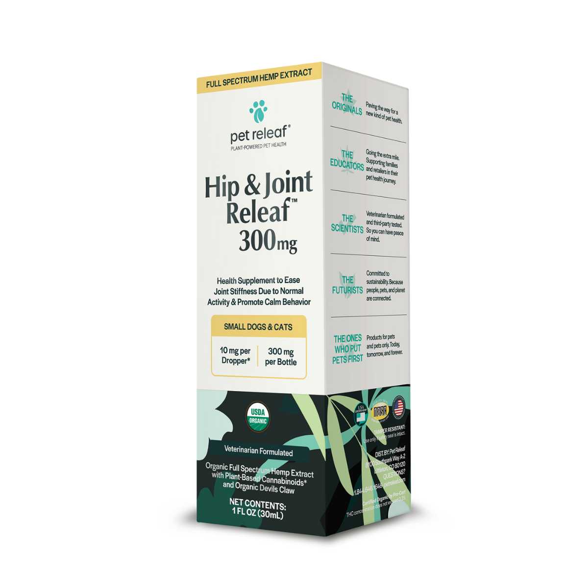 Pet Releaf Hip & Joint-Organic 300 mg Hemp Oil-1 oz Bottle