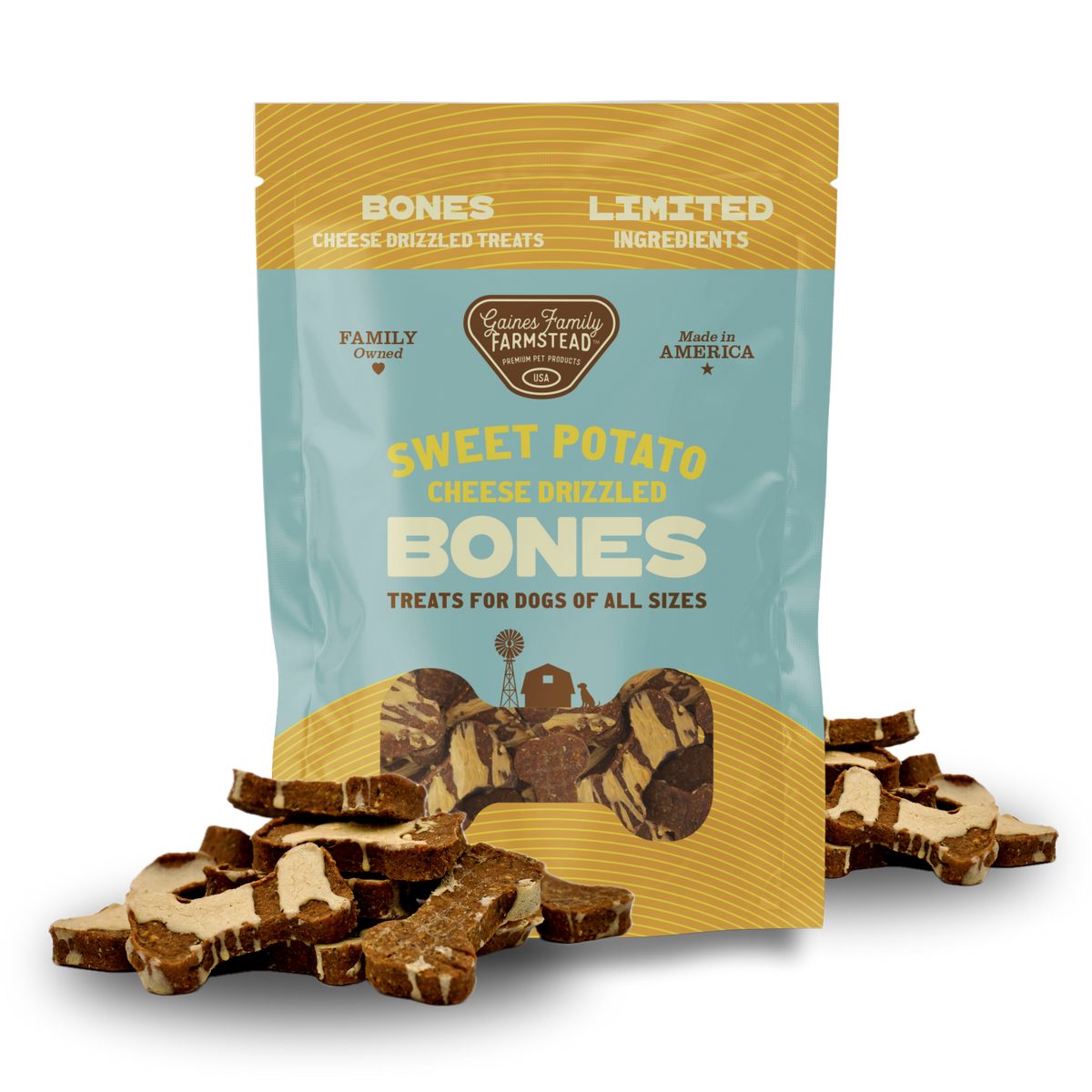 Gaines Cheese Drizzled Sweet Potato Bone-8 oz Bag (16/CS)