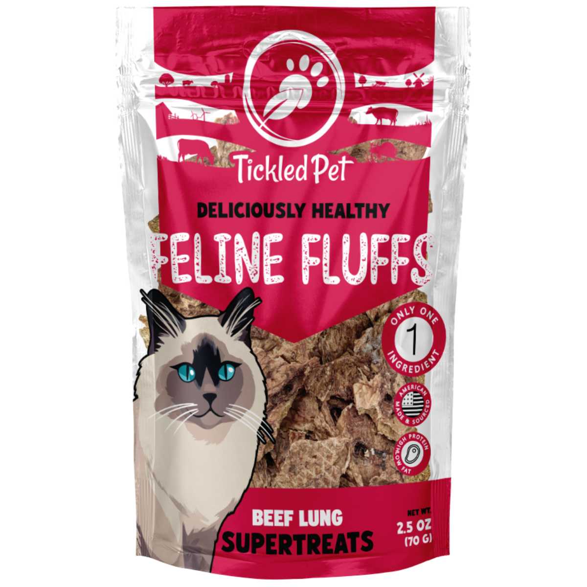 Tickled Pet Feline Fluffs - Beef lung cat treats- 2.5oz Bag