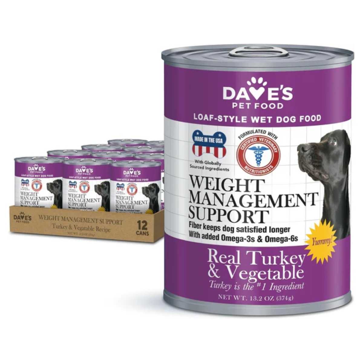 Dave's Pet Food Dog Functional Diets-Weight Management Turkey & Vegetables-12/13.2 oz Cans