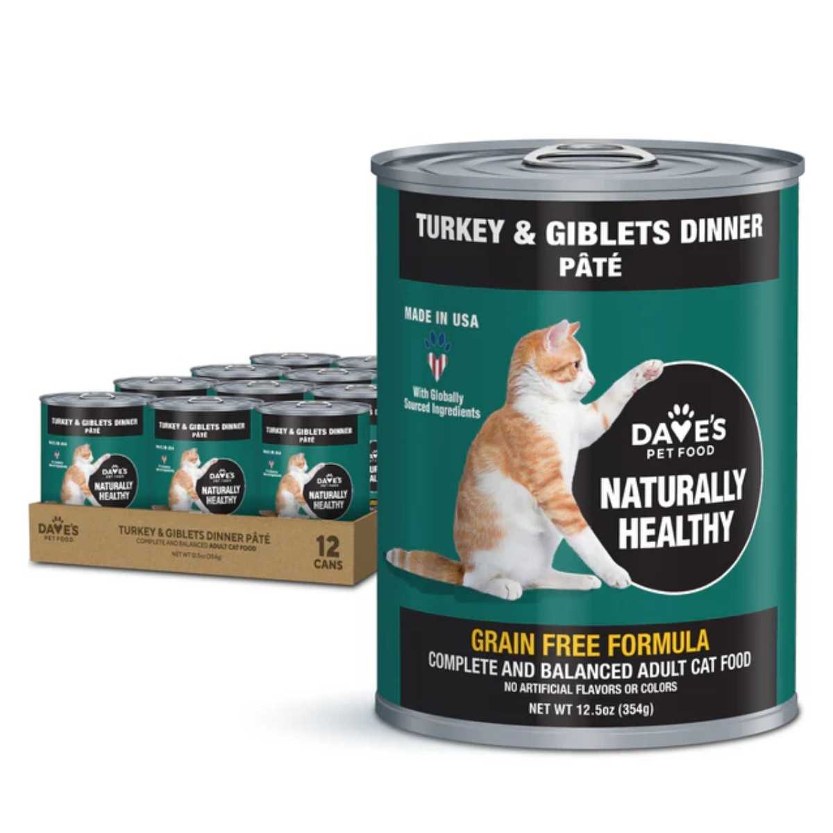 Dave's Pet Food Cat Naturally Healthy Turkey & Giblets Pate Dinner-12/12 oz Cans