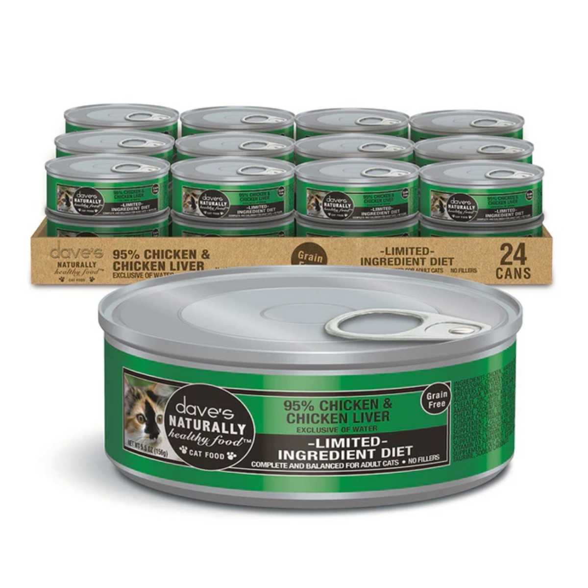 Dave's Pet Food Cat Grain Free Naturally Healthy 95% Chicken & Chicken Liver-24/5.5 oz Cans