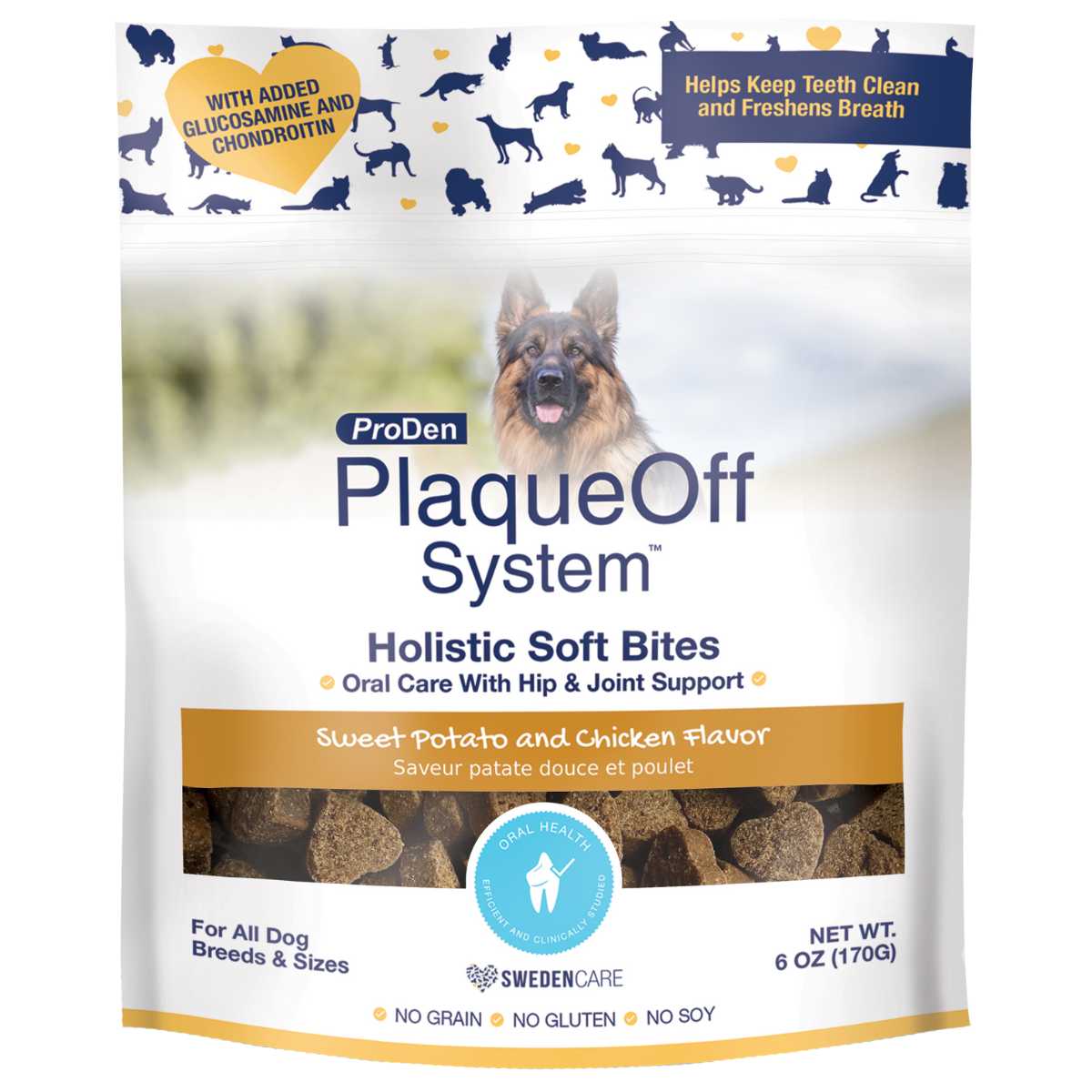 PlaqueOff Holistic Soft Bites Oral Care w/Hip & Joint Support for Dogs-6 oz Bag