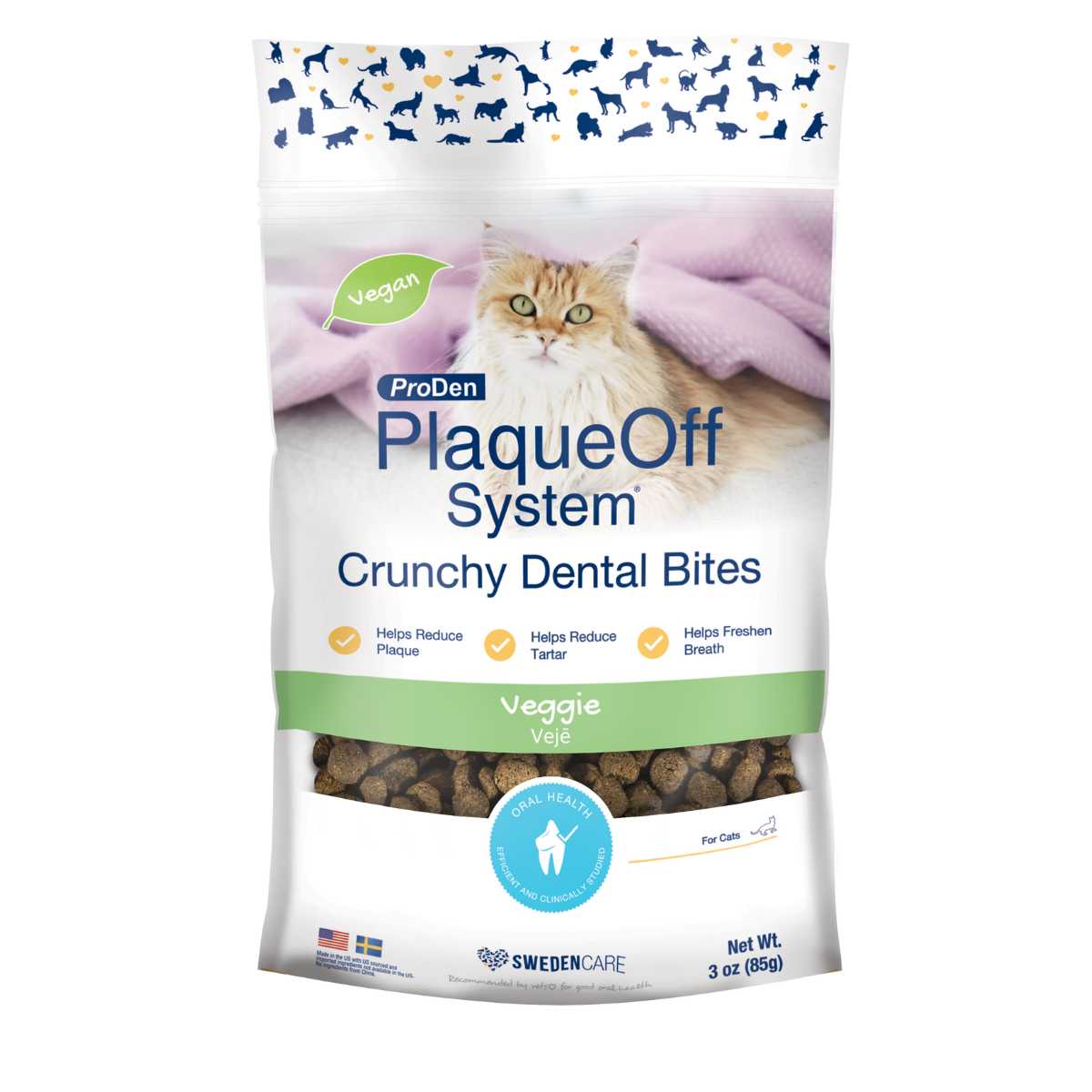 PlaqueOff Crunchy Dental Bites Cat- Veggie Flavor-3 oz