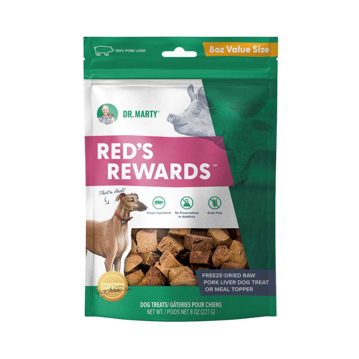 Dr. Marty Red's Rewards-100% FD Raw Pork Liver- 8 oz Bag