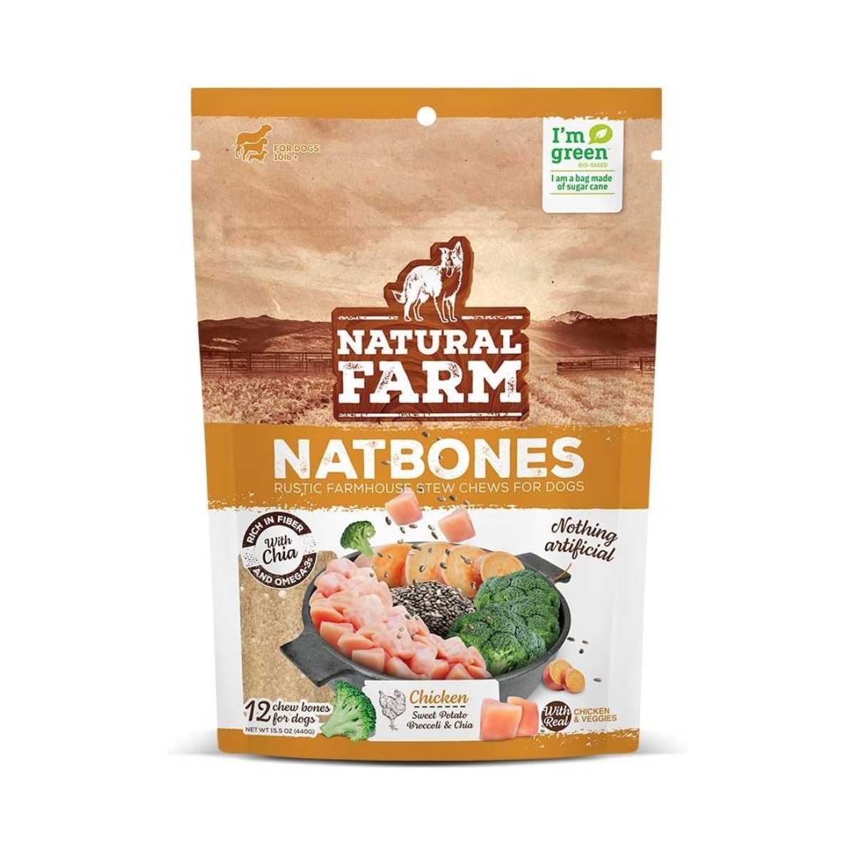 Natural Farm Bagged Natbones: Chicken, Broccoli, Sweet Potato & Chia 12-pack
