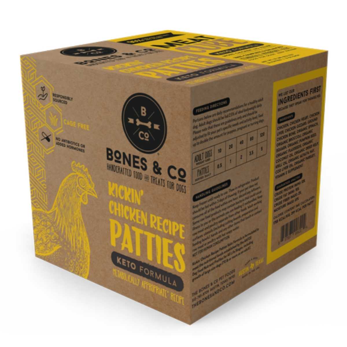 Bones & Co Frozen Raw Kickin' Chicken Recipe Patties-18 lb BULK Meat Cube