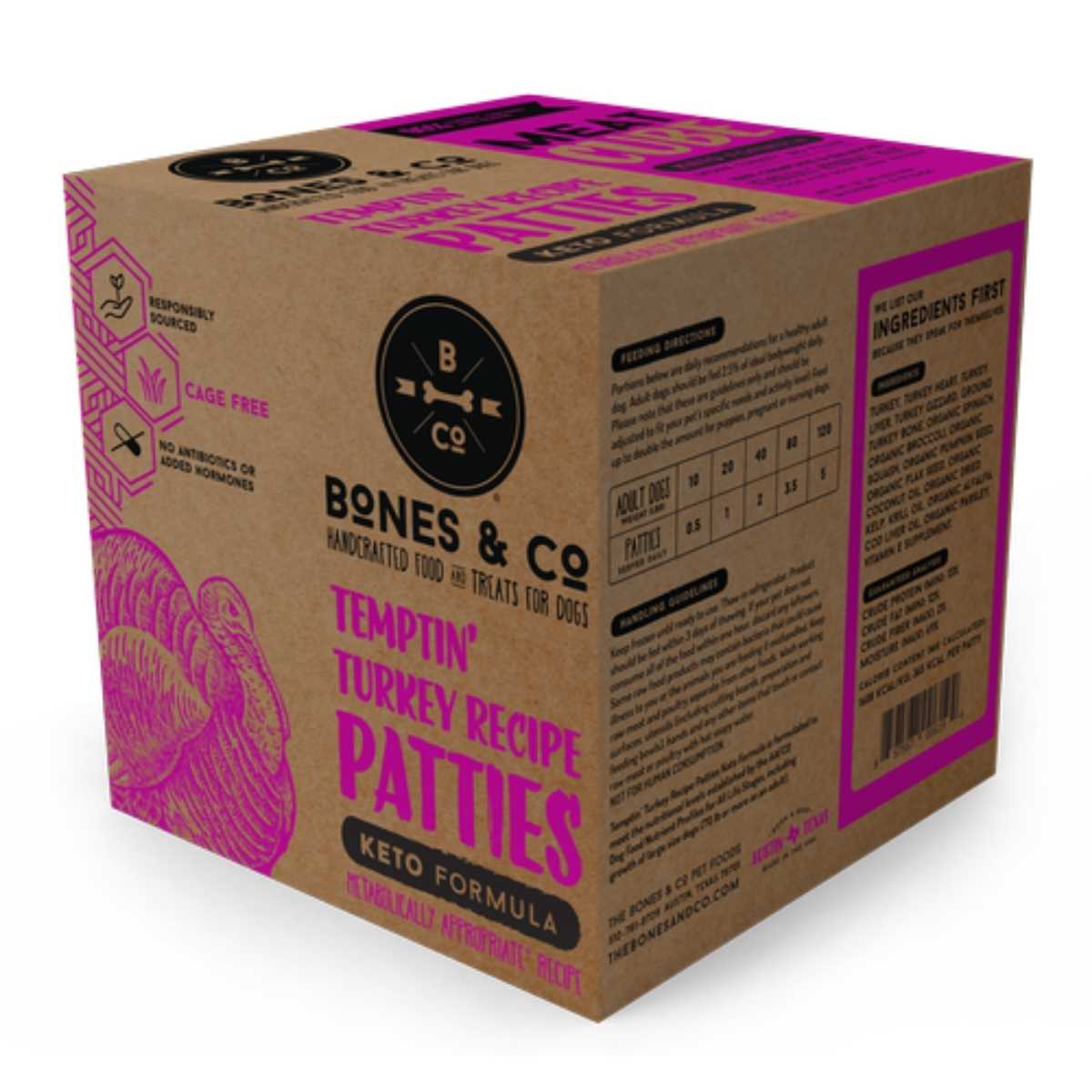Bones & Co Frozen Raw Temptin' Turkey Recipe Patties-18 lb BULK Meat Cube