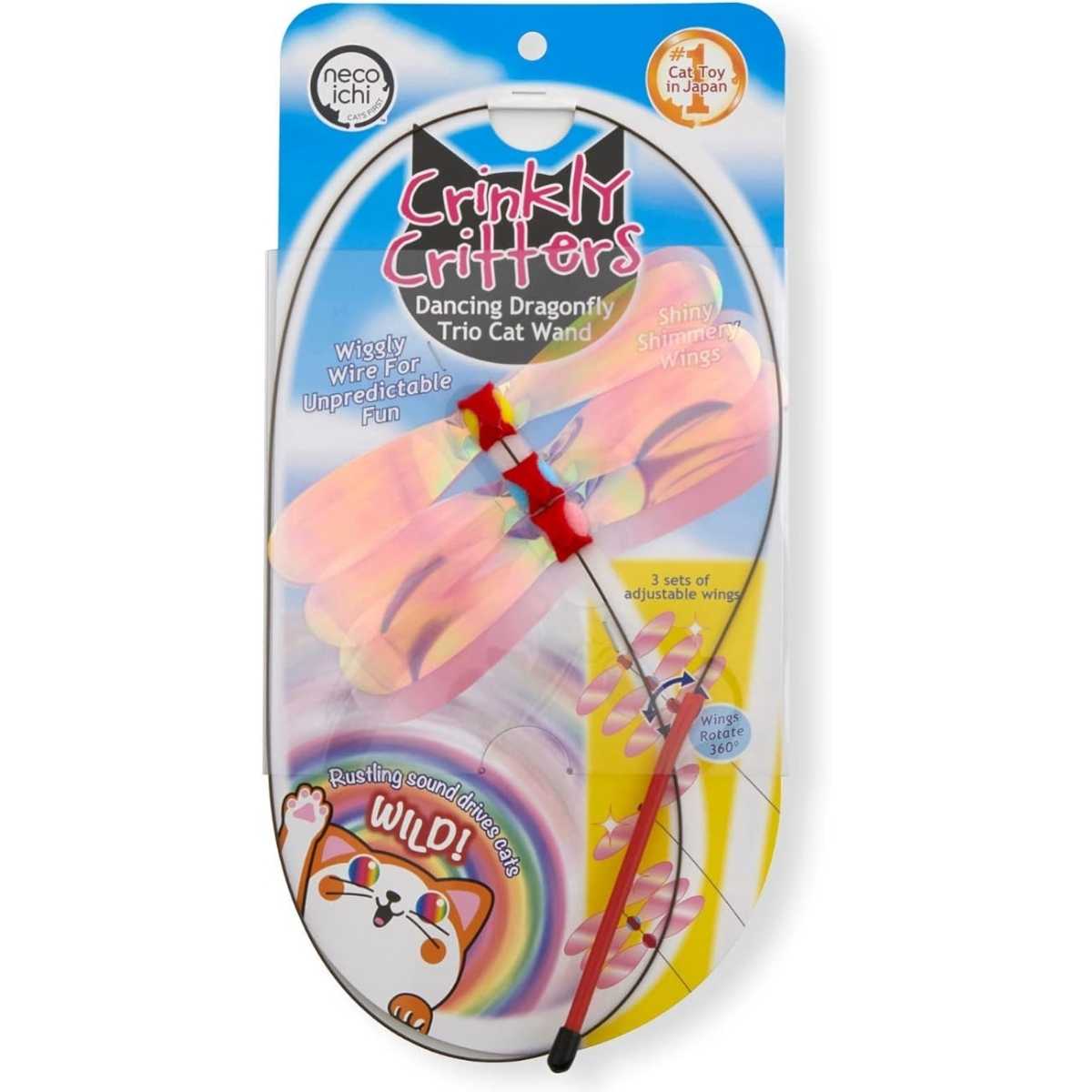Necoichi Crinkly Critters Dancing Dragonfly Trio Cat Wand