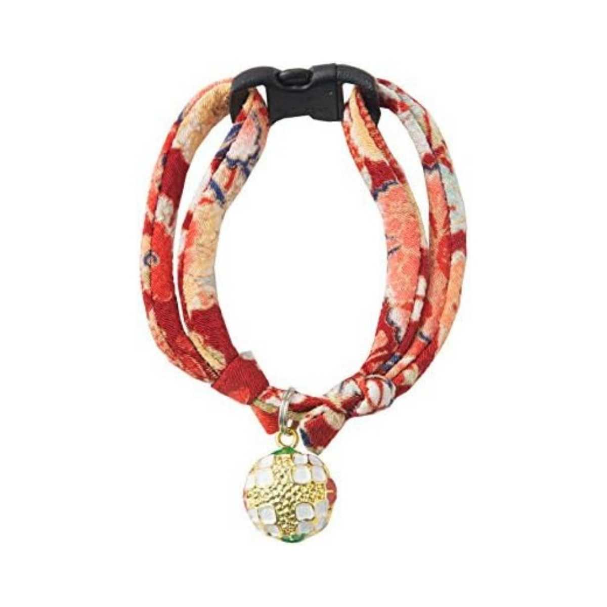 Necoichi Chirimen Cat Collar with Clover Bell (Red)