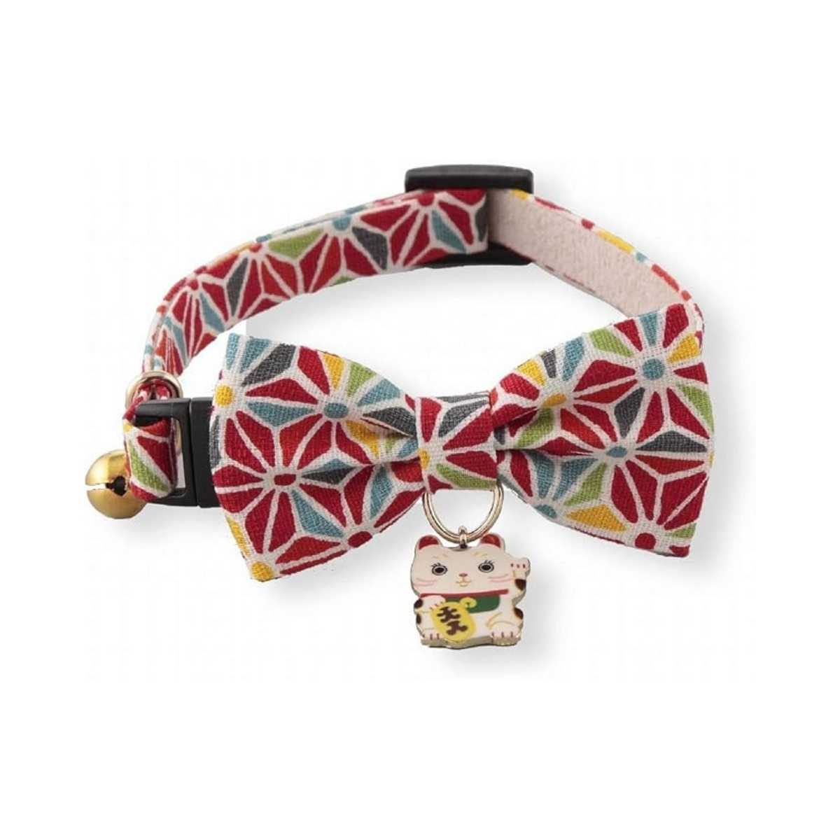 Necoichi Lucky Cat Charm Bow Tie Cat Collar (Red)