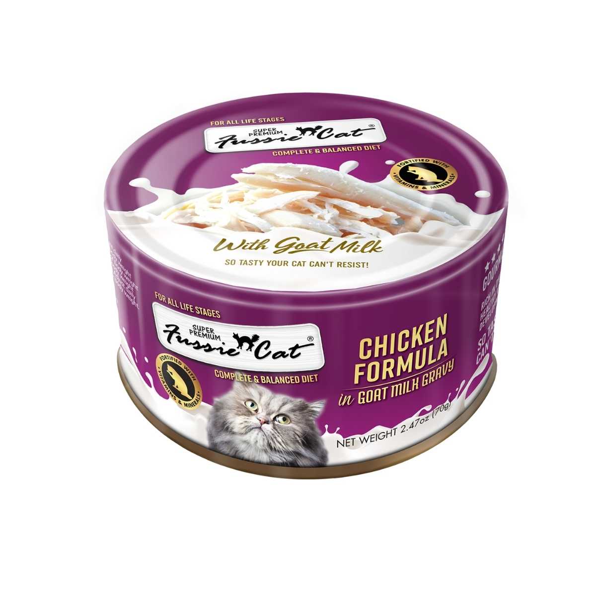 Fussie Cat Super Premium Chicken Formula In Goat Milk Gravy-24 / 2.7 oz Cans