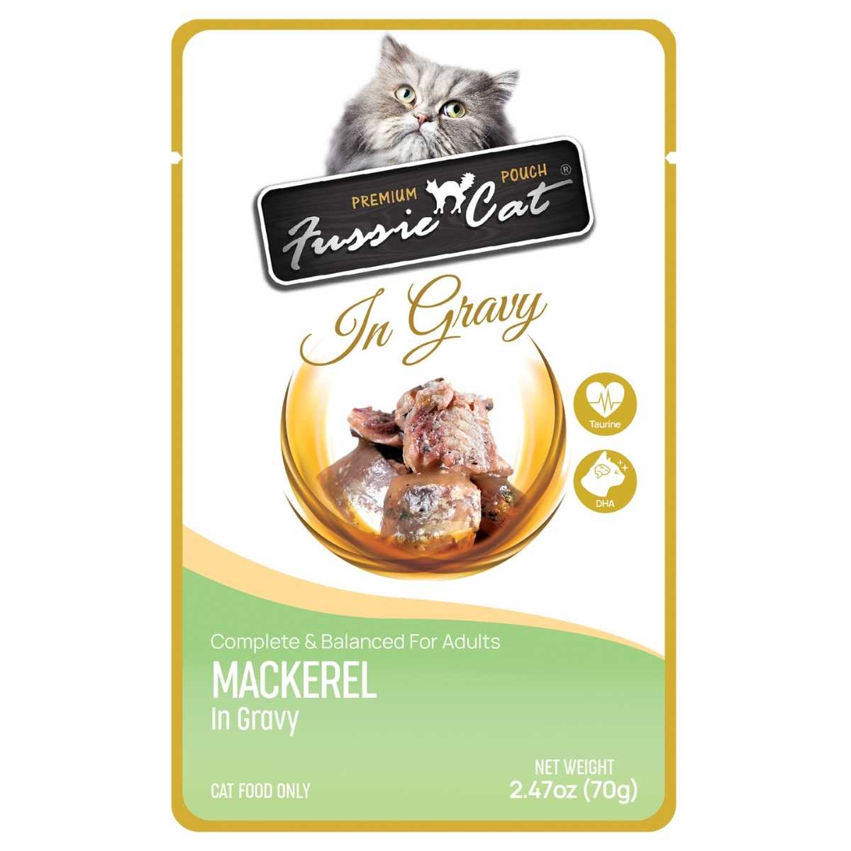 Fussie Cat Premium Mackerel in Gravy-12/2.47 oz Pouches