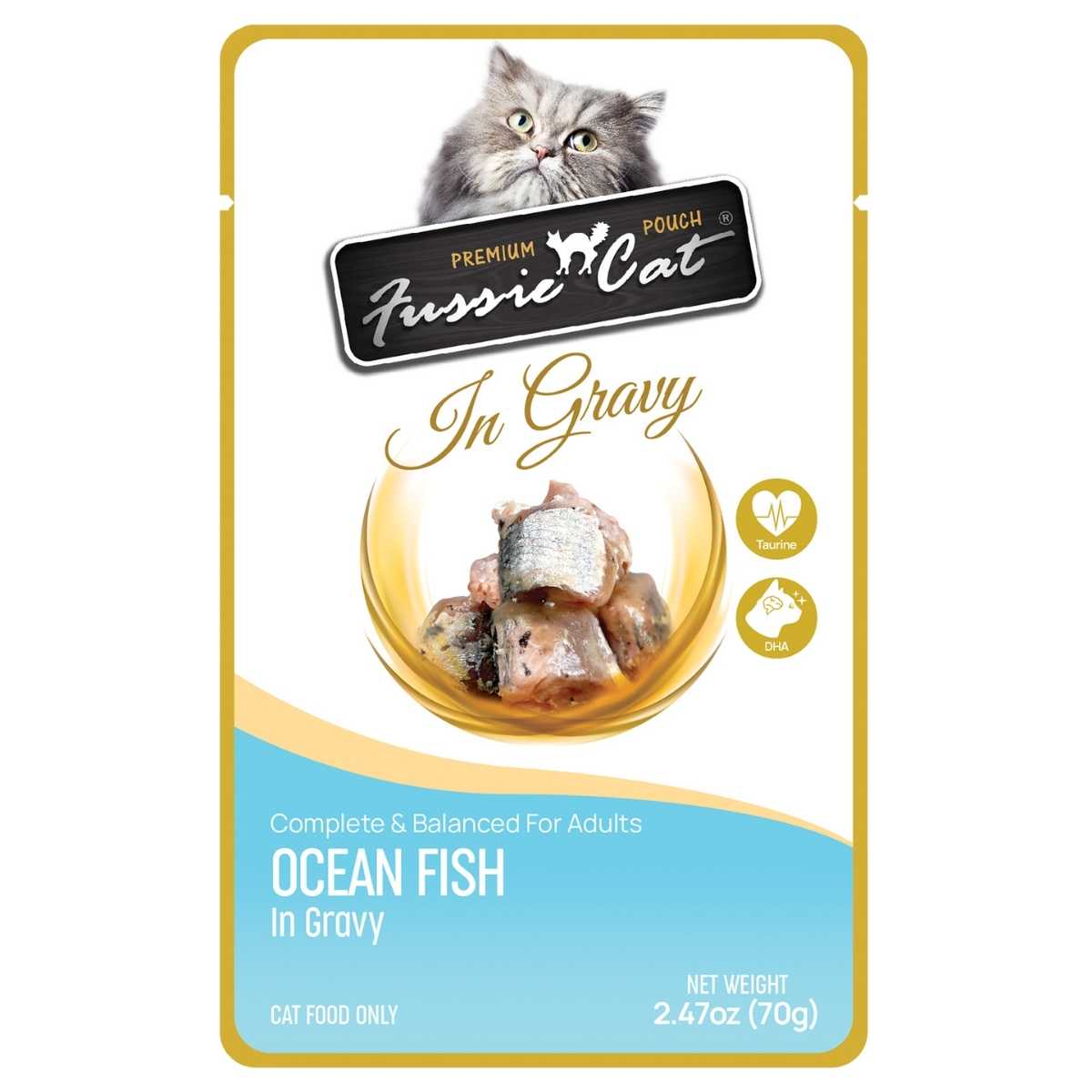 Fussie Cat Premium Ocean Fish in Gravy-12/2.47 oz Pouches